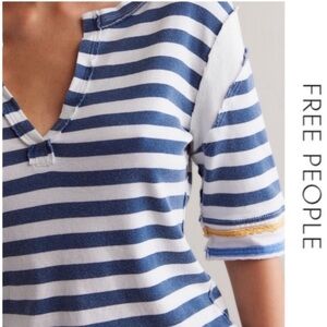 ♥️NWTS-$75 Soft/Exposed Seams FREE PEOPLE We The Free Fast Line Tee L Navy Shirt